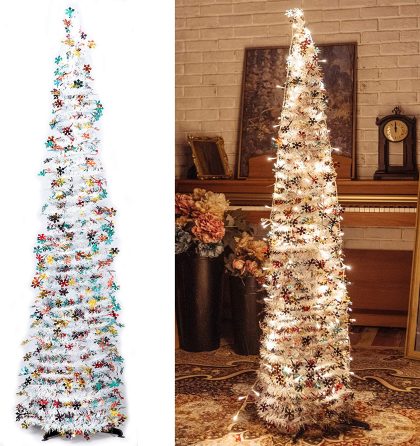 Outdoor Patio Porch Christmas Decoration White Pre Lit Christmas Tree