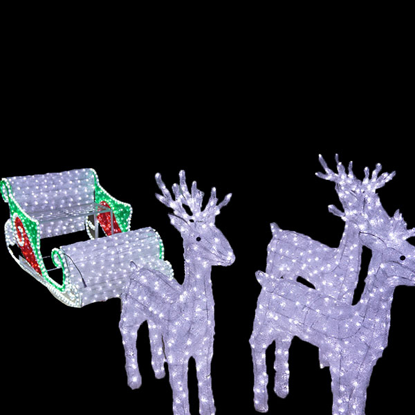 New Arrive Outdoor Use Led Reindeer and Sleigh Sculpture For Holiday Christmas Decoration