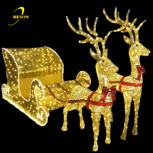 3D acrylic reindeer sleigh with led lights for wedding favor Christmas decoration