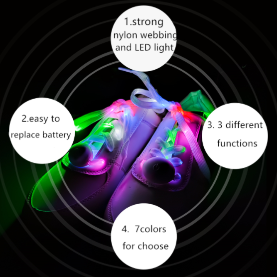 Led Light UP Shoelaces With Multicolor Flashing , Wholesale Custom Rope LED Shoelace - 图片 5