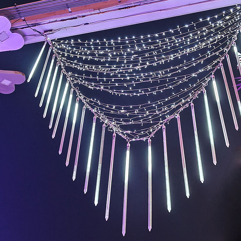 Outdoor Snow And Rain Christmas Lights Led Meteor Shower Christmas Lights 30Cm 8 Tube - 图片 4
