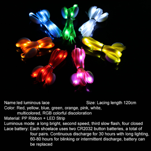 Led Light UP Shoelaces With Multicolor Flashing , Wholesale Custom Rope LED Shoelace - 图片 6